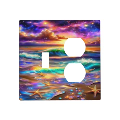 Decorative Outlet Covers Colorful Sunset Starfish Beach Shells 2 Gang Wall Plate Cover Single Toggle Duplex Combo Two Switch Light Switch Cover Plate Jumbo Dual GFCI Faceplate