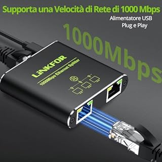 LiNKFOR Splitter Ethernet RJ45 Switch LAN 2 Porte Gigabit 1000Mbps Répartiteur per Rete Cat8/Cat7/Cat6 Compatibile con Router, Modem, PC (1 Ingresso 2 Uscite)