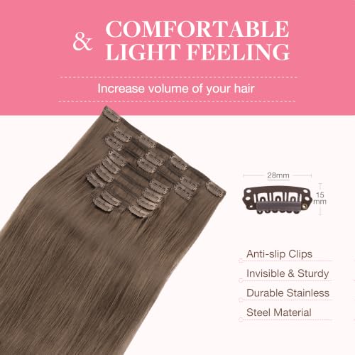 Image of GOO GOO Clip in Hair Extensions Real Human Hair Brown Remy Extensions
