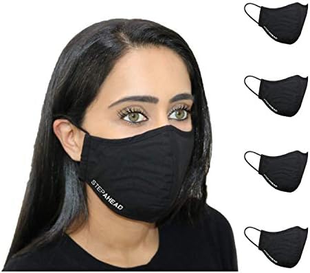 Step Ahead ® | 5 Pack Triple Layer Cotton Black Face Mask (Pack of 5) Unisex Reusable Fashion Washable | Nano Mesh Water Repellent Layer- Protects from Dust, Pollution, Droplets