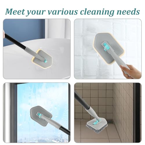Image of 4 in 1 Tub Scrubber, Scrub Brush with Long Handle Hard Bristle Shower Scrubber Bathroom Cleaning Brush for Bathroom Kitchen Toilet Wall Bathtub Ceramic Tile Floor