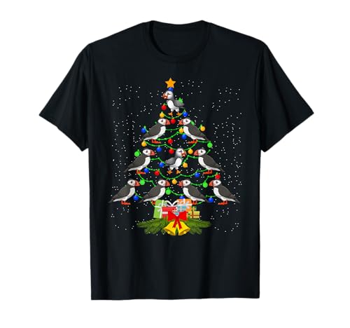 Puffin Bird Christmas Tree Lights Matching Family Xmas Gifts T-Shirt