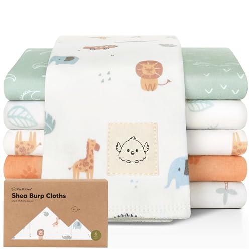 Image of Organic Burp Cloths Baby Boy, Girl - 6-Pack Large 100% Cotton Burping Cloths for Babies, Spit Up Rags, Super Absorbent, Ultra Soft Newborn Rag, Gender Neutral, Machine Washable, Durable (Wilderness)