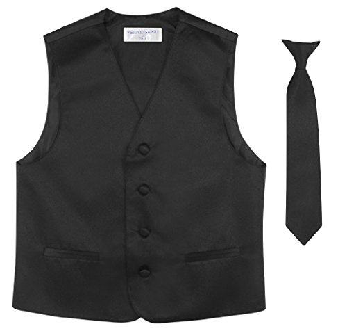 Image of Vesuvio Napoli BOY'S Dress Vest & NeckTie Solid PINK Color Neck Tie Set