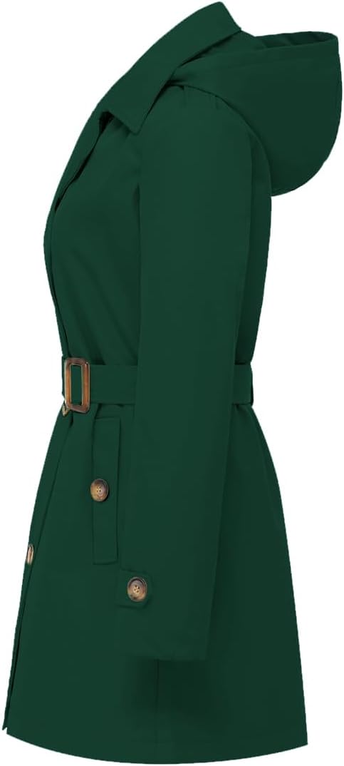Chrisuno Women's Double Breasted Trench Coats Mid-Length Belted Overcoat Long Dress Jacket with Detachable Hood - Image 6