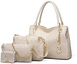 Pahajim Handbags for Women Ladies Shoulder Bags Sets PU Leather Large Tote Bag Crossbody Clutch Purse 4 Piece Top Handle Bag for Work Office Shopping PartyWhite