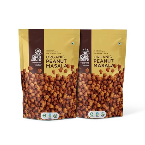 Image of Pure & Sure Organic Masala Peanuts 300gm | Ready to Eat Crunchy Healthy Snacks | Rich in Protein | Perfect for Perfect for Snacking and Cooking | No Preservatives|150gm each (Pack of 2)