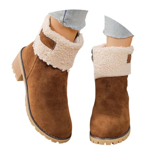 Bottines d'hiver chaudes en faux WWricotta a talon epais et zip confortable