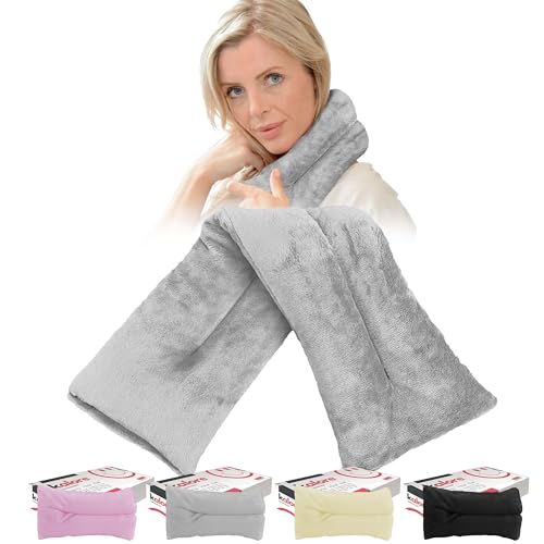 Microwavable Heating Pads for Winter, Back, Stomach & Head Comfort – Kalore Neck Wrap with Velboa Faux Fur Cover – Even Heat Distribution Hot Compress Bag – Wheat Heat Pad – Lavender Scent – Gray