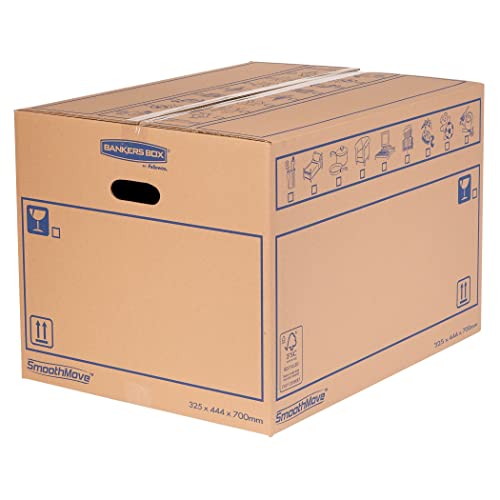 Bankers Box 10 scatole trasloco SmoothMove in cartone a doppio strato, scatole cartone per uso intenso da 100L con manici, dimensioni interne L32,5 x A44 x P70 cm, confezione da 10 [AMAZON EXCLUSIVE]