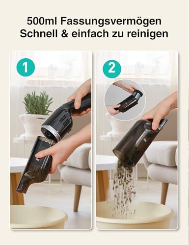 Aspiron Handstaubsauger Akku, 15000Pa & Schnellladestation, Starke Absaugung, HEPA-Filter, Akkusauger Klein für Autos, Zuhause, Büro