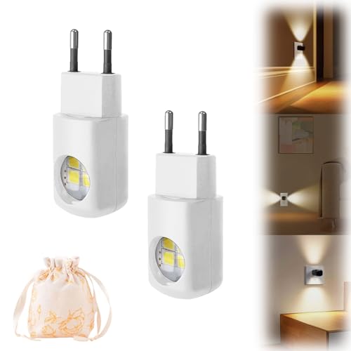 LED Wall Socket Night Light, LED Night Light Plug-in Wall Outlet Light, 360° Mini Smart LEDs Walls Socket Nightlight with Auto-Dimmer for Bedroom Bathroom Stairs Hallway (White(White Light),2pc)