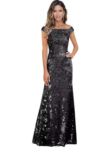 Sequin Mother of The Bride Dresses for Wedding Guest Off The Shoulder Evening Formal Dress JH037
