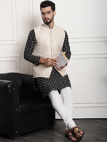 Image of SOJANYA (Since 1958 Men's Silk Blend Kurta and Pyjama with Nehru Jacket