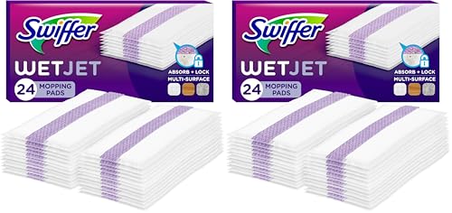 Swiffer WetJet Hardwood Floor Cleaner Spray Mop Pad Refill, Multi Surface, 24 Count (Pack of 2)