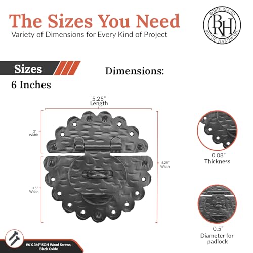 Image of 1 Pack 6 Inch Furniture Hasp for Gates - Black - Heavy Duty Decorative Metal Hasps - Handmade Rustic Iron Furniture Hasps for Door, Drawer, Chests, Cupboard and Trunks - The Hacienda Series