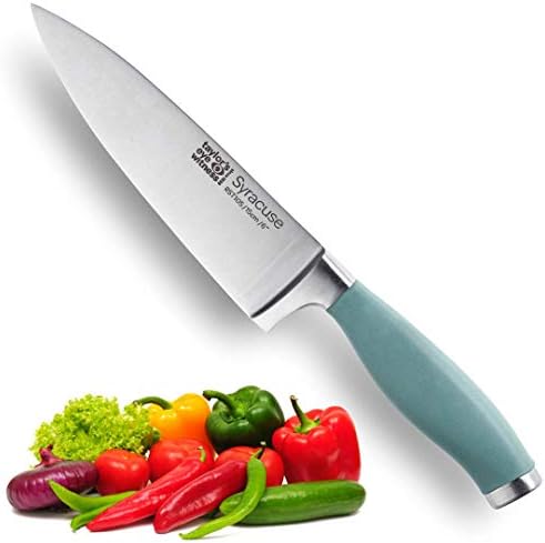 Taylors Eye Witness Syracuse Kitchen Knife 3pce Set - Paring 8cm/3.5, Chefs 15cm/6 & Cooks All Purpose 13cm/5 Cutting Edge. Ultra Fine, Razor Sharp Blade. Soft Textured Grip Aqua Blue Handle
