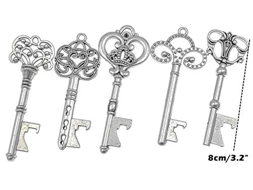 50pcs Skeleton Key Bottle Opener Wedding Party Favor Souvenir Gift with Escort Tag and Jute Rope(Silver Tone,5 styles)