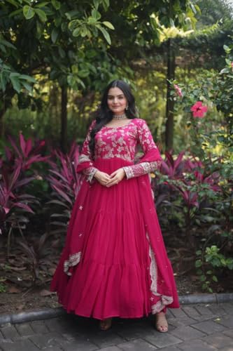 Image of Dresser Women's Embriodered Round Neck Flared Anarkali Kurta Set