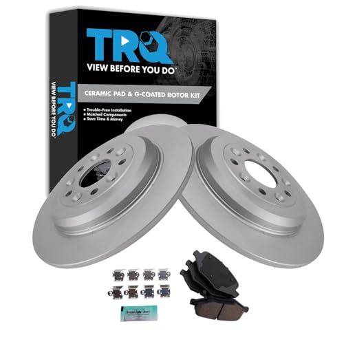 Image of TRQ Rear Brake Pad and Rotor Set Ceramic Coated Rotors Compatible with 2012 Lincoln MKS From 2 /07 /12 Production Date
