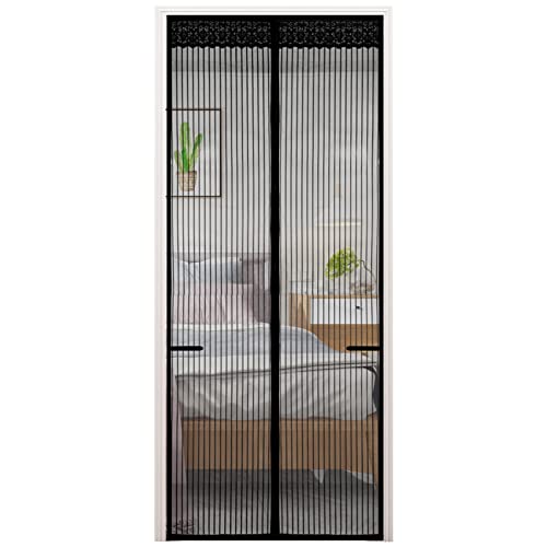 AIZESI Magnet Fliegengitter Balkontür,90x210cm Der Magnetvorhang Ist Ideal Für Die Balkontür,ohne Bohren Vorhang Für Wohnzimmer Schiebetür (Schwarz), Einfach Schwerkraft Sticks Zu Verschließen Cover