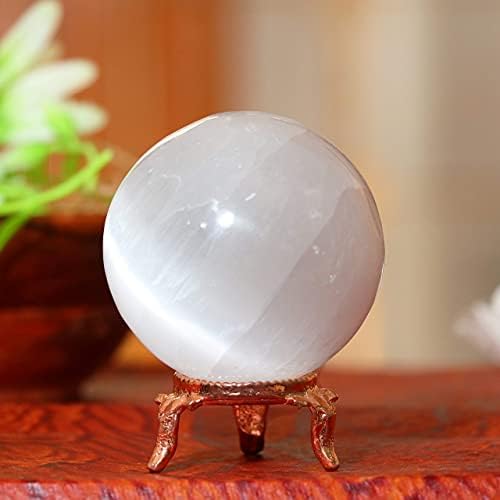 Zaicus 55 mm Selenite Sphere Ball with Metal Stand Gemstone Ball for Witchcraft and Decorative Balls Sculpture Figurine Home Decor Collection Gift Photography Crystal Sphere Decoration — view 5