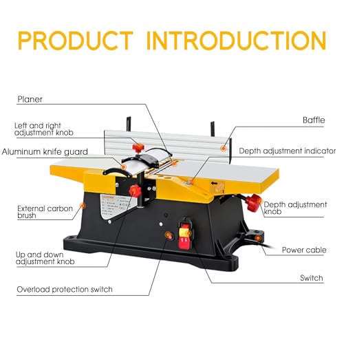 1800W Bench Top Planer Thicknesser, 12000R/Min Electric Jointers Woodworking Planer, Adjustable 0-3MM Cutting Depth, for Wood Cutting Thickness 4 1800W Bench Top Planer Thicknesser, 12000R/Min Electric Jointers Woodworking Planer, Adjustable 0-3MM Cutting Depth, for Wood Cutting Thickness - Image 4