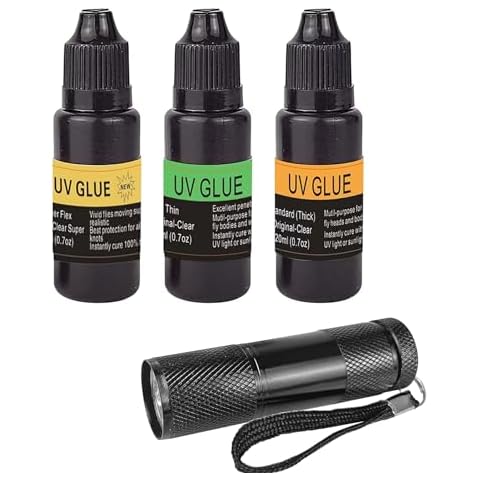 EUPHENG Fly Tying UV Resin Three Formula Thick,Thin and Super Flex Fly Tying Head Cement Fly Tying Glue for Building Flies Heads Bodies and Wings and Gluing Eyes Cover