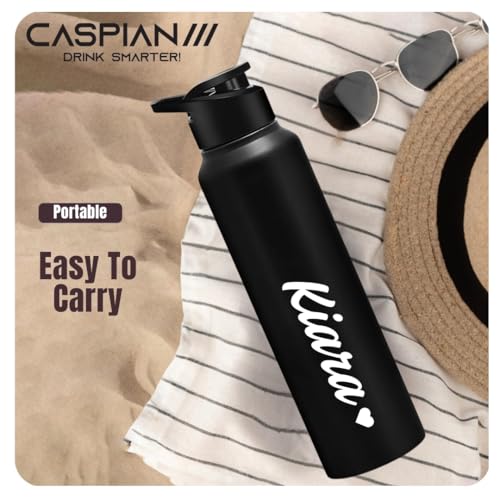 Image of CASPIAN / / / Hike Stainless Steel Customize Sipper Water Bottle (CUS-Matte Black 1 Litre, Set of 1)| Leak Proof Thunder for Fridge Home Office Travel School Kids Boys Girls Adults Sports Gym Yoga