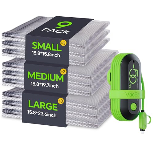 Vacbird 9 Pack Travel Vacuum Storage Bags with USB Electric Pump, Carry-on Size Space Saver Bags for Clothes and Clothing Travel,Compression Packing for Luggage and Suitcase by Vacbird - Used condition - US$17.99