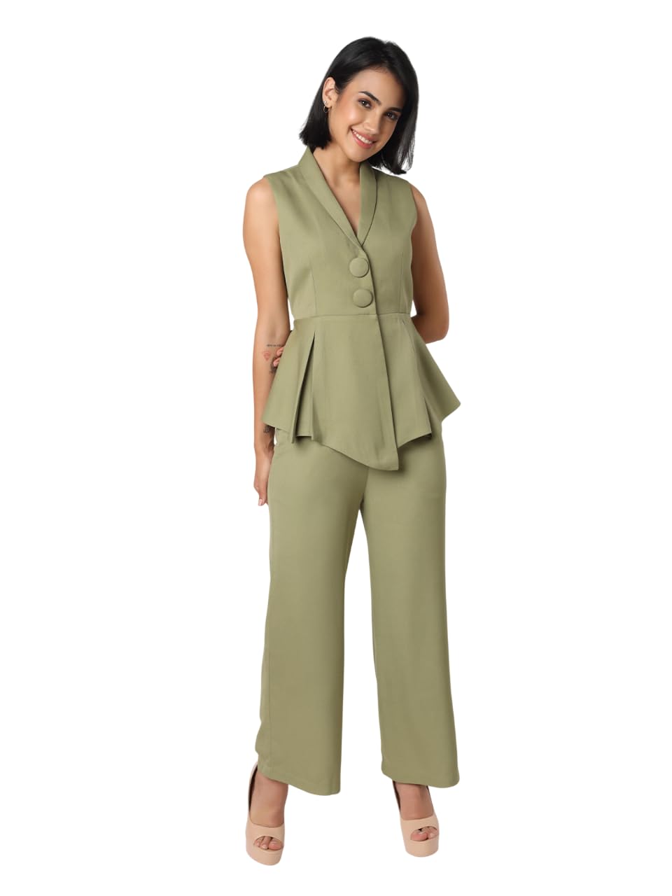 Stylish Womens Polyester Solid Sleeveless Shawl Neck Regular Fit Co-ord Set | Lightweight & Breathable Fabric | Blazer & Trouser Set-image-44