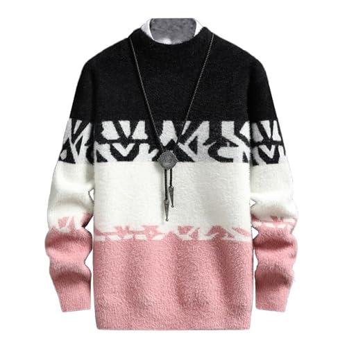 Men's Sweater Round Neck Knit Pullover Loose Fit Base Layer Warm Casual Long Sleeve Top for Men