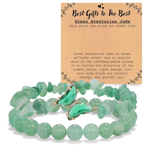 RONYOSTING Valentine's Day Gift for Her,Aventurine Verde Jade Bracelet for Women - Butterfly Charm Jade Stone Jewelry, Positive Energy Good Luck,Healing Crystal for Wealth Money