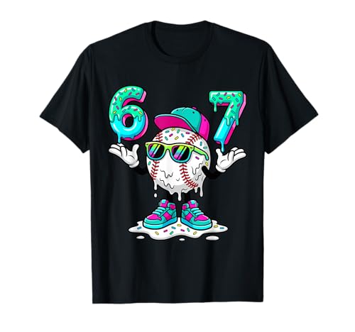 67 Meme Six Seven 6 7 Meme Funny Baseball Drip T-Shirt