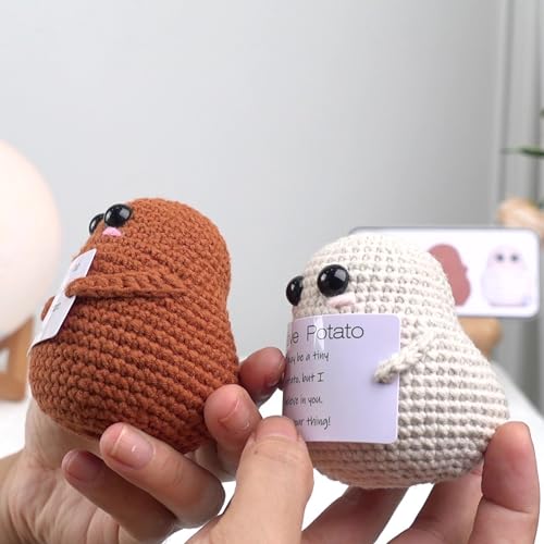 Crochet Positive Potato, Funny Cute Small Gifts for Friends,Potato with Positive Message Card for Encouragement,Beige3