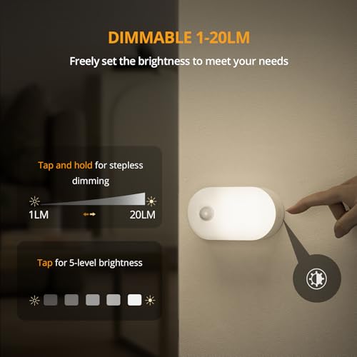 Image of Lyridz Rechargeable Motion Sensor Night Light, Cool White LED Stick-on Closet Light with Dusk to Dawn Sensor, 1-20LM Stepless Adjustable Brightness for Bedroom, Wall, Kitchen, Stairs, Hallway, 2-Pack