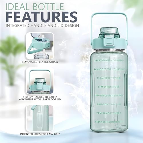 Image of (1Pc) 2 Litre Unbreakable Sipper Water Bottle With Strap, Leakproof, BPA-Free & Durable Tritan, Water Bottle for Adults, Gym, Kids, School, Gifts & Office, Motivational Time Marker, 2Ltr Sipper Bottle