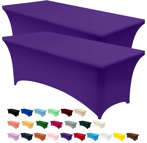Image of Utopia Kitchen Spandex Tablecloth 2 Pack [8FT, Purple] Tight, Fitted, Washable and Wrinkle Resistant Stretch Table Cloth Rectangle Cover for Trade Show, Weddings & Parties [96Lx30Wx30H Inch]