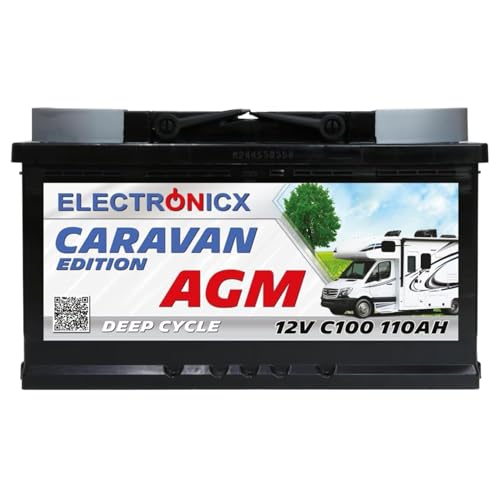 Wohnwagen AGM Batterie 110Ah 12V Mover Wohnwagen & Solarbatterie – 12V 110 Ah Batterien für Camping, Wohnmobil Boot Solaranlage Akku Deep Electronicx.