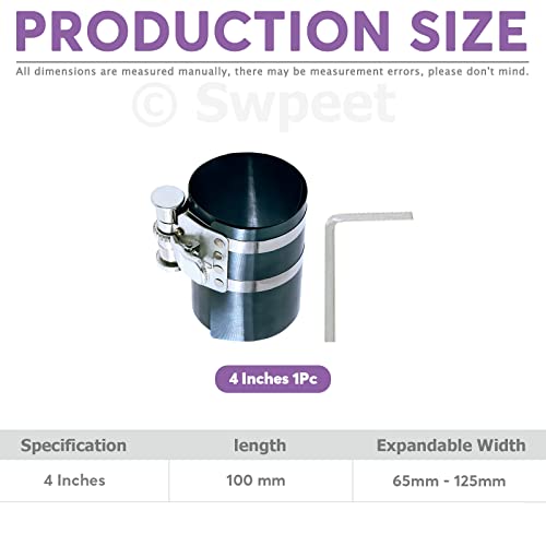 Swpeet 4Pcs 4 Zoll Kolbenring Kompressor und einstellbare Kolben Installationswerkzeug Installateur Ausbauzange mit Schraubenschlüssel und Edelstahl Fühlerlehre Sortiment Kit für Auto Motor