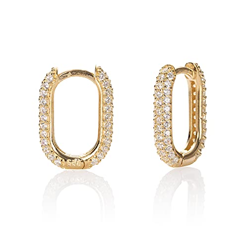 Créoles argent 925 rectangulaires serties de pierres en zircon brillant pour femme