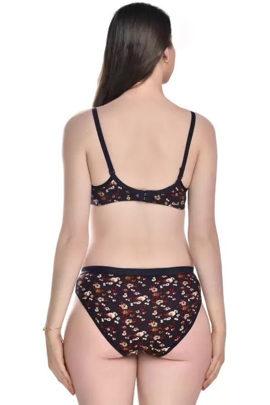 Image of Narsingha Dreams Women's Cotton Full Coverage Lightly Padded Floral Printed Wire Free Bra Panty Lingerie Set Honeymoon Bikini Set for Girl's Combo Pack of 3