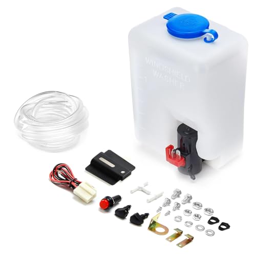 ZNDAW Windshield Washer Pump Reservoir Kit Windscreen Fluid Reservoir Bottle with Pump Jet Button Switch Nozzle 12V Universal Car Windshield Washer Bottle Pump Tank Kit