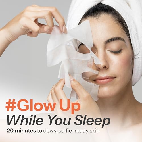 Image of Skin 2.0 Vitamin C & Collagen Sheet Mask - Anti-Aging, Wrinkle & Age Spot Reducer, Hydrating & Moisturizing - Dermatologist Tested Korean Skincare, Clean Beauty, All Skin Types - 10 Count