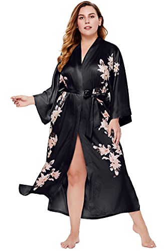 Image of BABEYOND Kimono Robe Cover up with Box Long Floral Satin Sleepwear Silky Bathrobe Bachelorette Robe