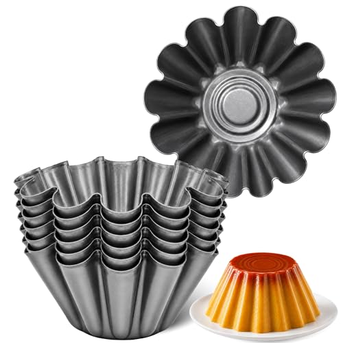 Flaneras Individuales, Molde para flan Molde Repostería, Antiadherente, Acero Inoxidable, Ideal para Flan, Postres, Salsa, Repostería y Cocción al Baño María, 14 cm Diámetro x 7 cm alto, 6 unidades