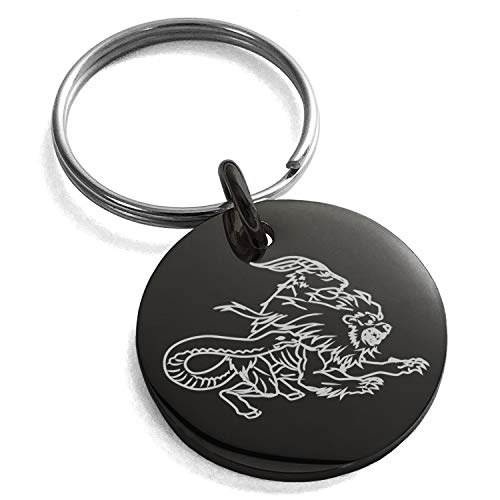 Stainless Steel Greek Mythology Chimera Symbol Small Medallion Circle Charm Keychain Keyring
