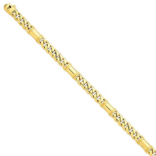14k Yellow Gold 7.5mm Hand Link Bracelet 8 Inch Chain Fancy H Fine Jewelry For Women Gifts For Her