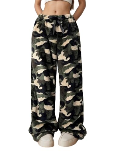 Image of VCM Leopard Print Pants Y2k High Waisted Baggy Trousers Drawstring Fluffy Cheetah Fuzzy Pajama Sleepwear