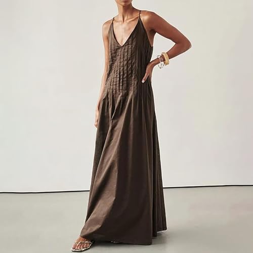 Women Summer Dresses Pleated Maxi Dresss Sleeveless Spaghetti Strap V Neck Beach Vacation Long Flowy Sundress3